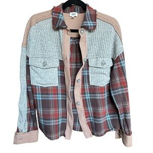 BKE Plaid Flannel Shacket Mixed-Up Short Oversized Small 23” pit to pit (S-L)